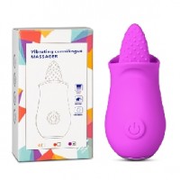 Vibrator w/Tongue, 10 Function, Silicone, Flower Shape, PURPLE